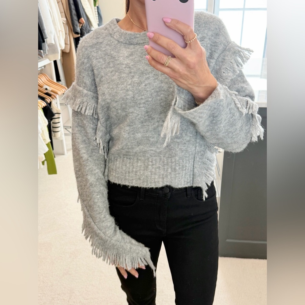 3.1 Phillip Lim Light Gray Fringed Sweater Size XS Oversized
